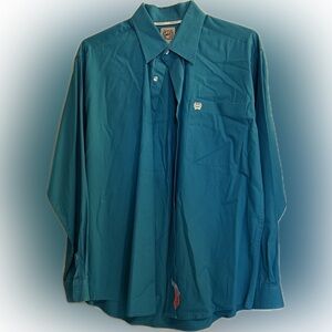 Cinch Teal Shirt with Embroidered Patch